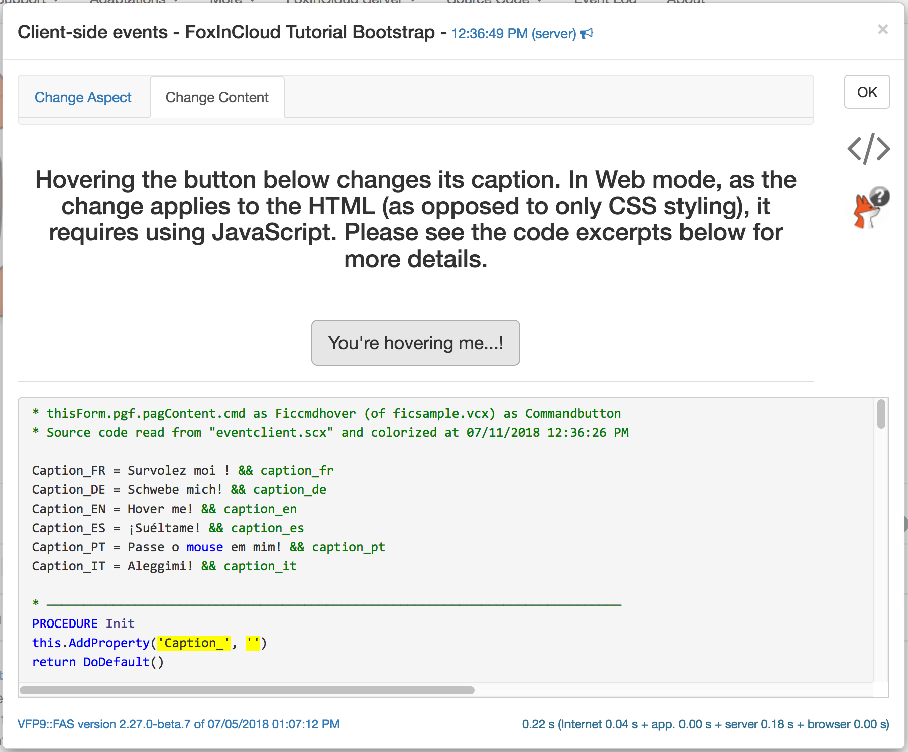 FoxInCloud Live Tutorial's *Surface Event* form