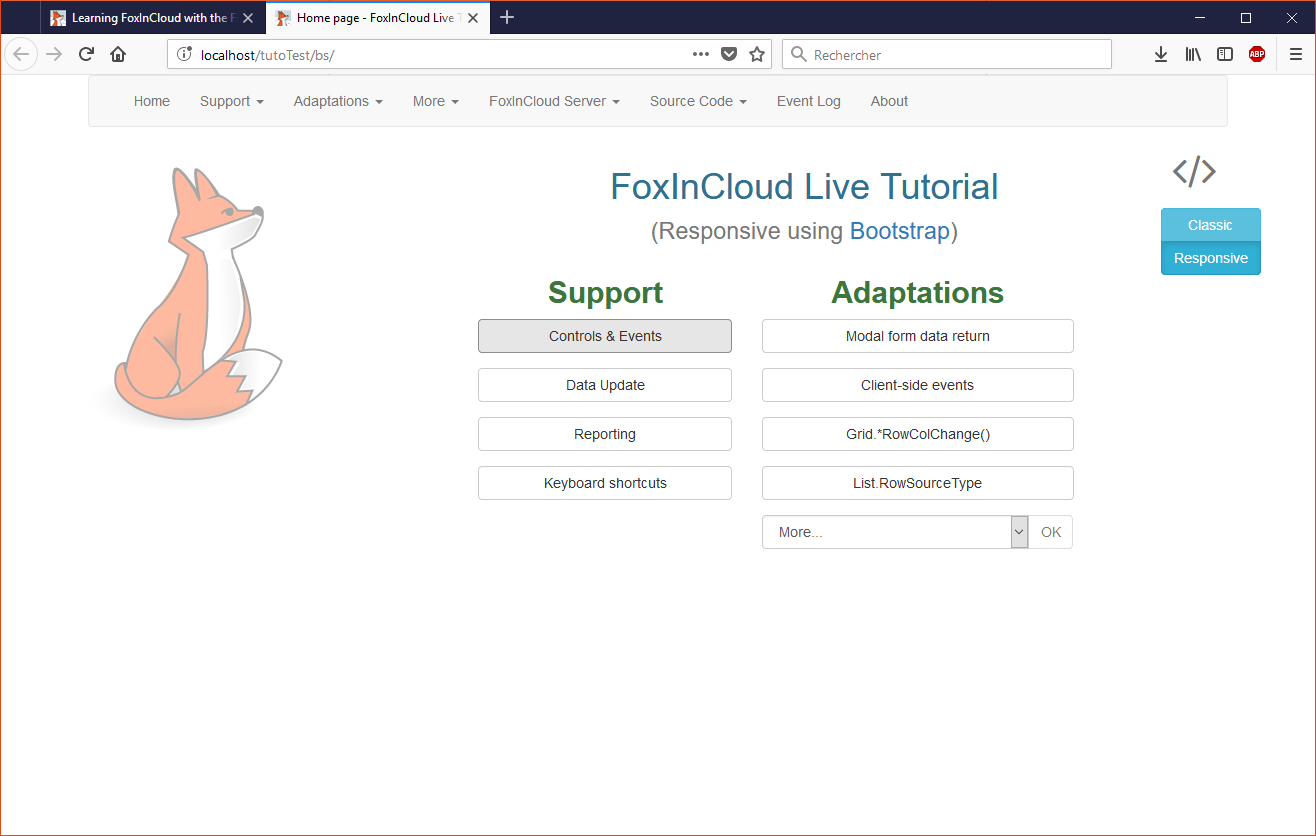 FoxInCloud Live Tutorial home page loaded