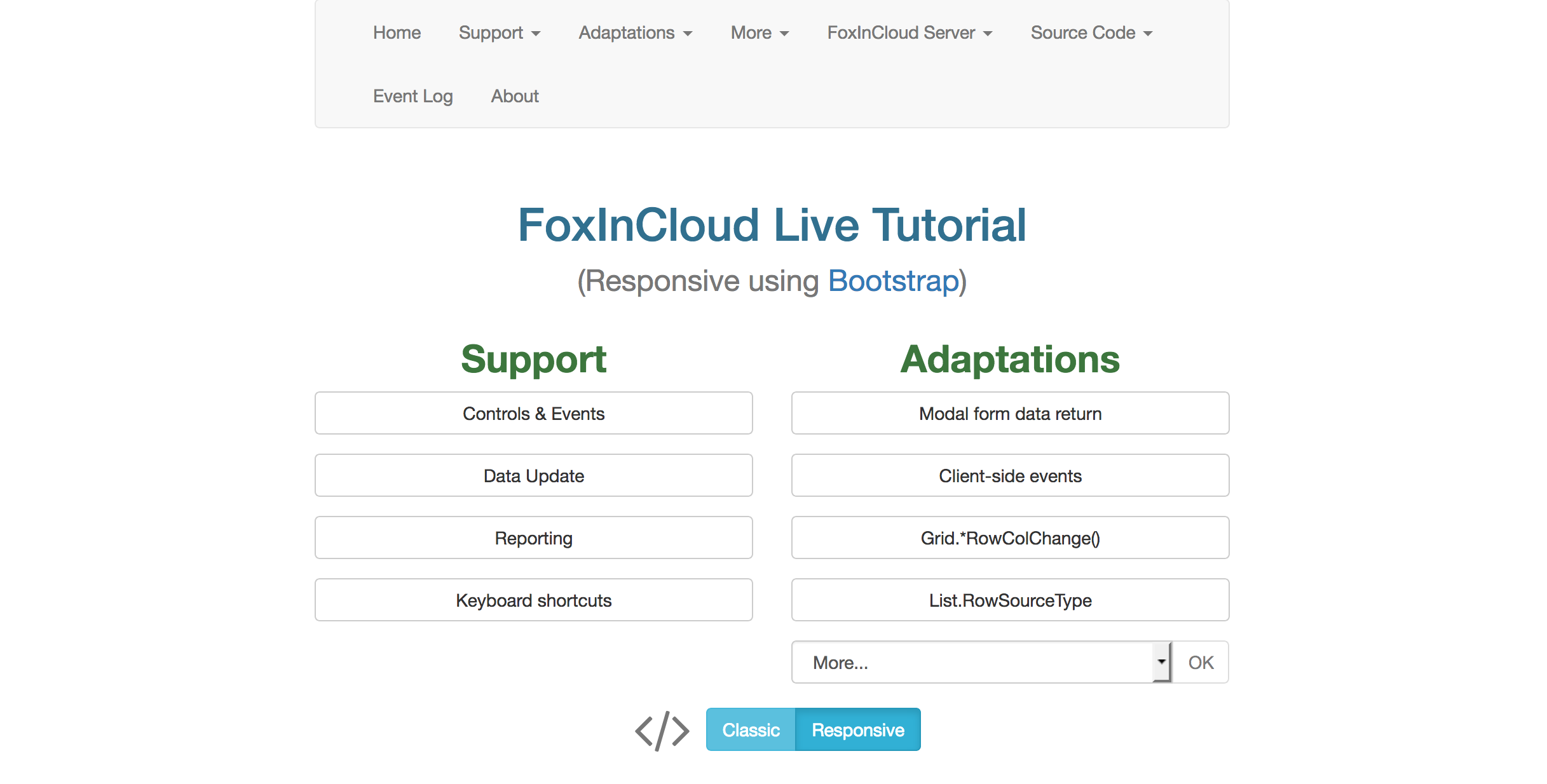 FoxInCloud Live Tutorial home, responsive mode, medium