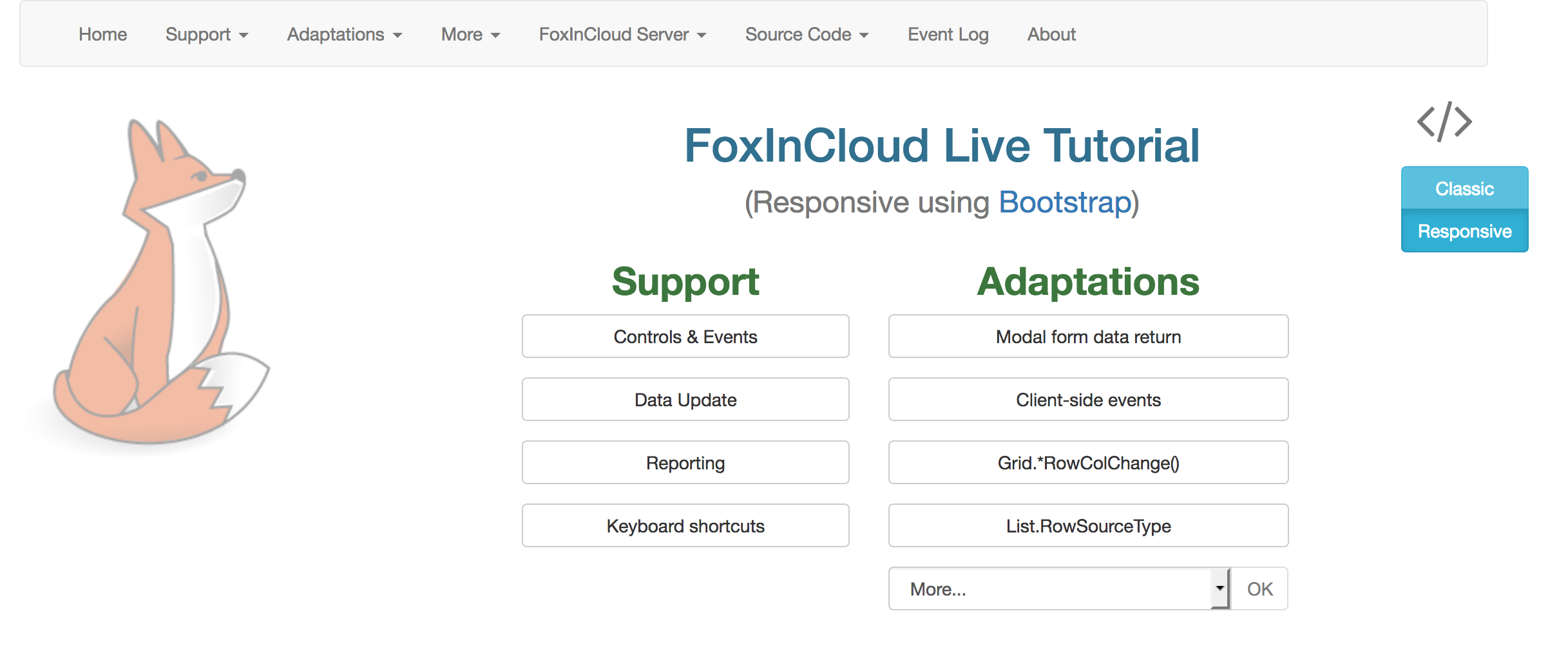 FoxInCloud Live Tutorial, responsive mode