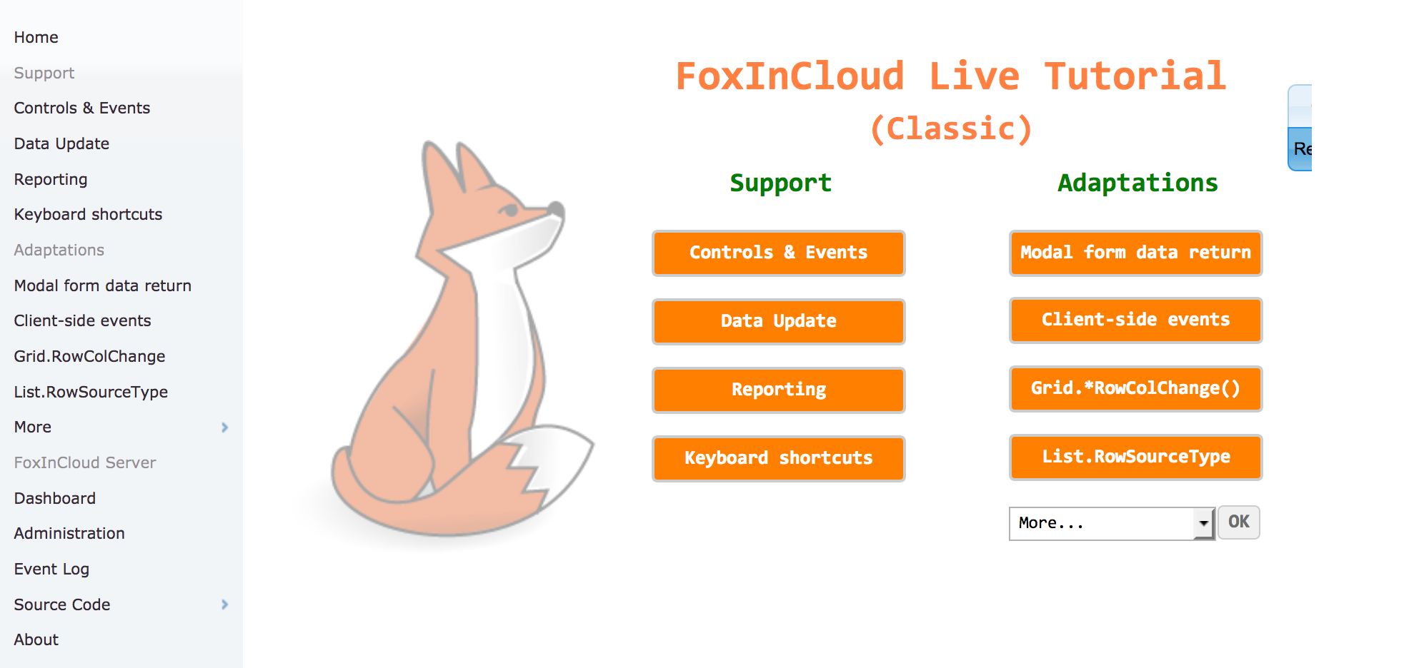 FoxInCloud Live Tutorial home, classic mode